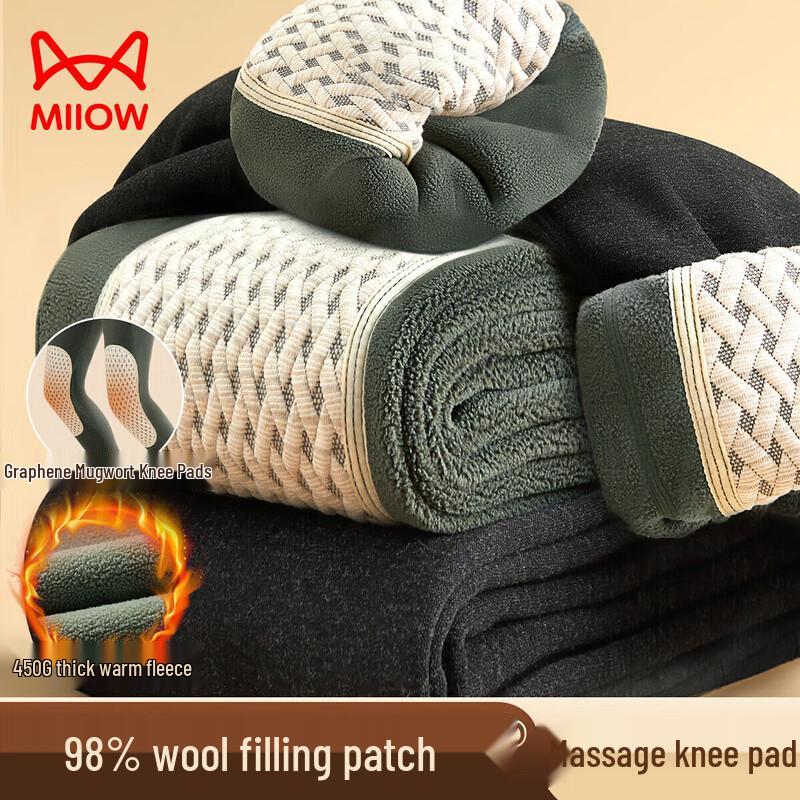 

Mao Ren 98% Шерсть Плюшевые Утепленные Термобрюки с Защитой Коленей 3XL