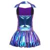 Children‘s Glitter Front Sequins Halter Sleeveless Backless Metallic Shiny Top with Skirt for Stage Show Recital Costume