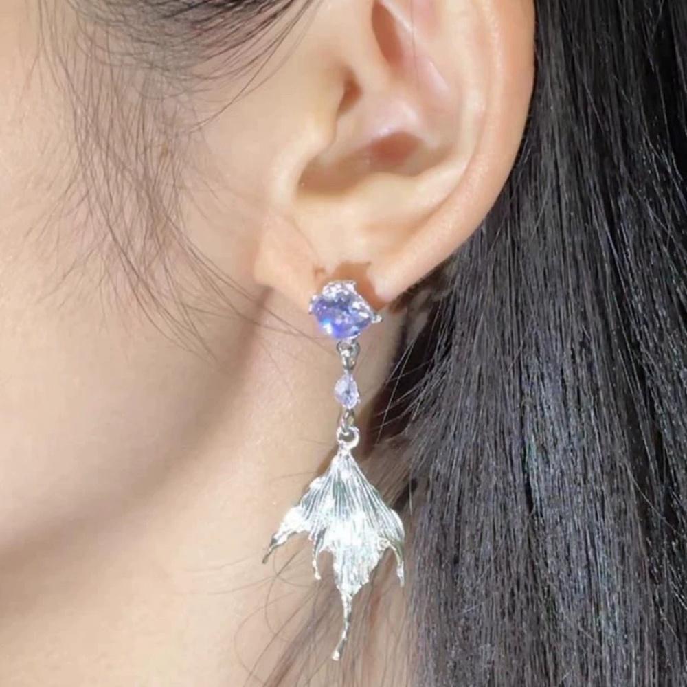 Geometric Purple Zircon Fish Bone Tail Pendant Earring Ring Women s Unique Fashion Exquisite Temperament Jewelry Gifts Wholesale