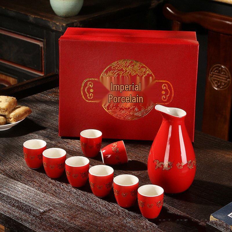 Red Golden Dragon Ceramic Wine Decanter Set