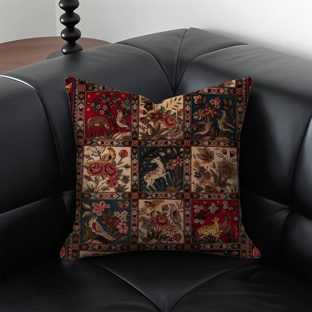 Vintage Persian Style Pillow Cushion Cover Pillow Case Anti-Dustmite Invisible Zipper Silky Plush Cushion