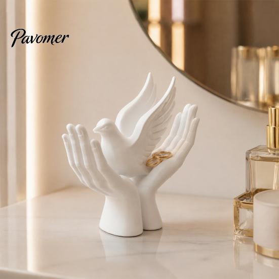 Housewarming Gift 3D Printed Peace Pigeon on Hands Ornament, Minimalist Statue, Decorative Desktop Art Ornament Hand Sculpture with Stable Base