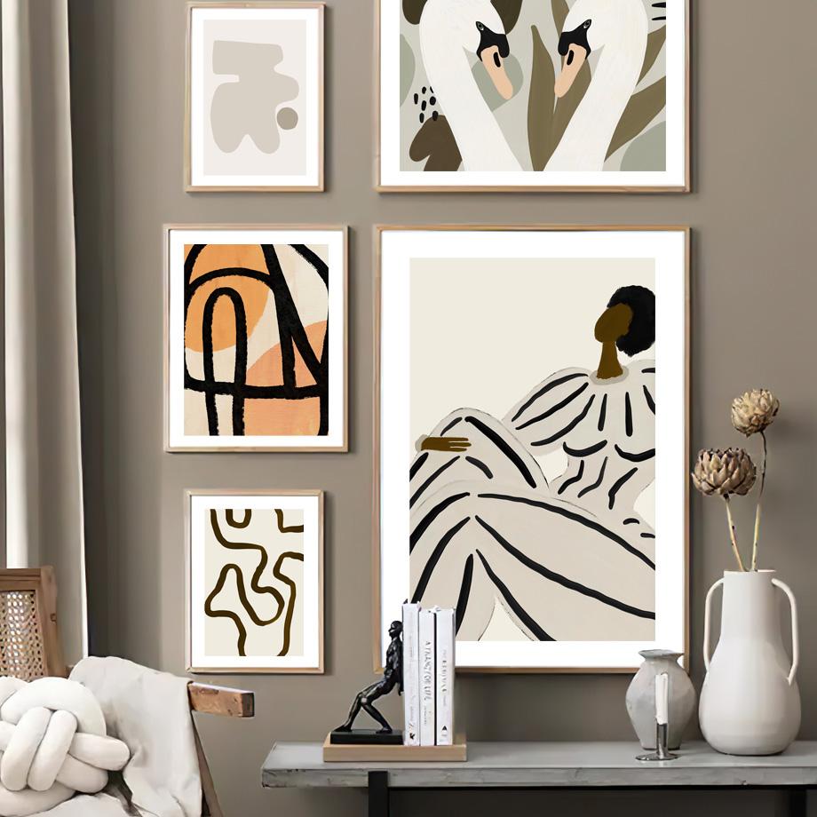 Abstract Striped Girl Line Body Vase Wall Art Canvas Painting  Posters And Prints Hotel Bar Wall Pictures For Living Room Decor