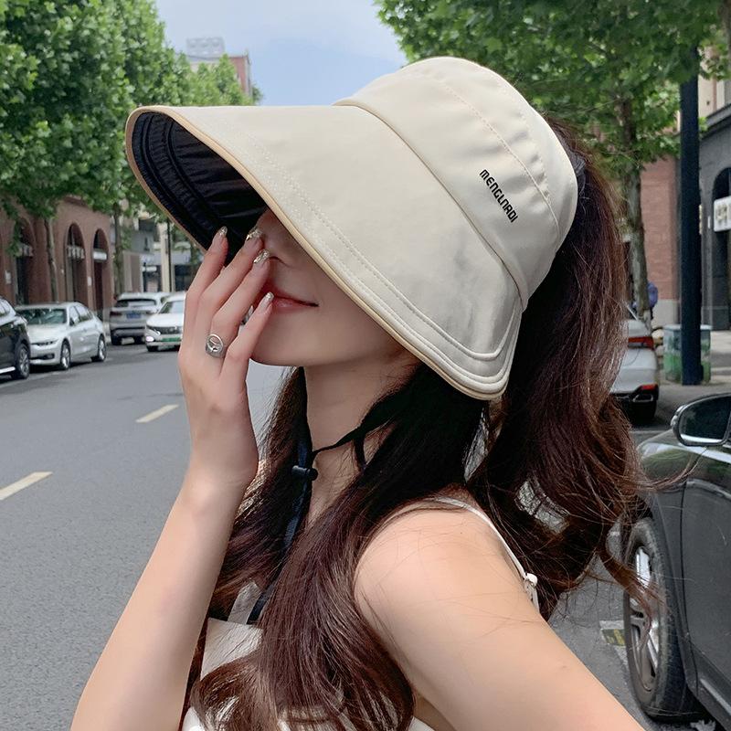 New summer sunscreen hat women's foldable sunshade bucket hat cycling anti-purple line empty top sun hat