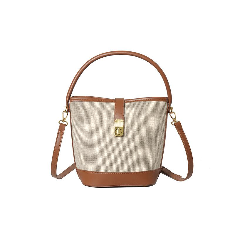 Torebka damska nowa modna przenośna torebka typu bucket niszowy design kontrastowe łączenie kolorów na ramię listonoszka