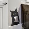Playful Black Cat Holding Toilet Paper Toilet Seat Sticker Bathroom Decor Self-Adhesive Removable Decal