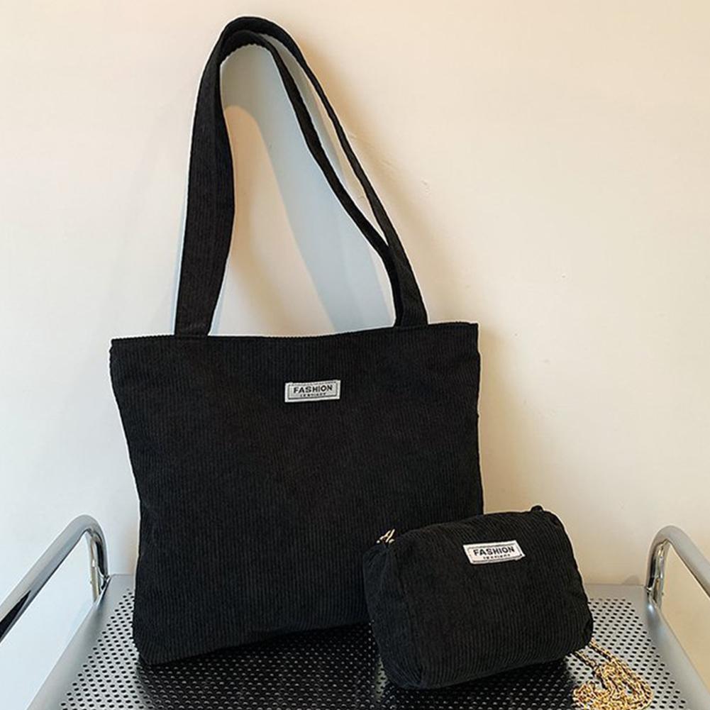 

Женская сумка-тоут с цепочкой, универсальная вельветовая сумка-тоут, легкая сумка через плечо и сумка, большая вместительная дорожная сумка с напуском чёрный