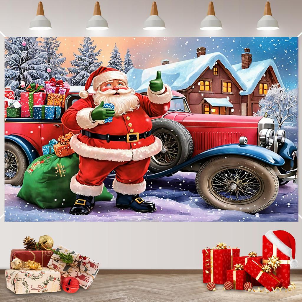 Merry Christmas Background Santa Claus With Car Motorcycle Sending Gifts Flag Banner Indoor Outdoor Party Christmas Decoration