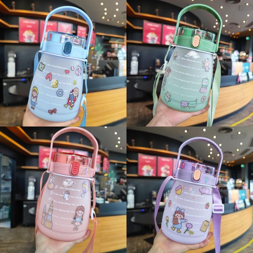 Plastic Portable 1100ml Water Bottle Cartoon Sealing Straw Lightweight Drinking