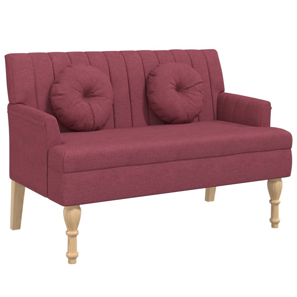 Red Wine Velvet Upholstered Bench with Cushions 113 X 64.5 X 75.5 Cm