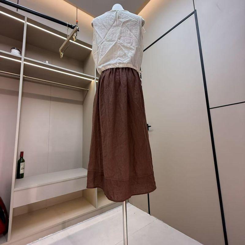 

Stretch Elastic Waist A Word Mid-Length Skirt Brown L