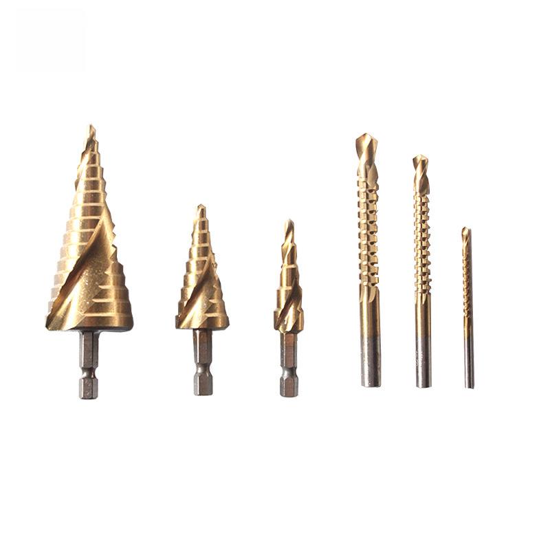 6-Piece High-Speed Steel Pagoda Drill & Step Drill Set with Spiral Groove Bits In Plastic Box