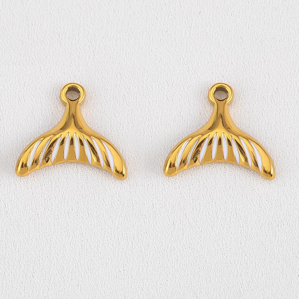 2pcs 304 Stainless Steel Enamel Fish Tail Pendant Gold Color Charm DY Fashion Necklace Earring Jewelry Making Keychain Component
