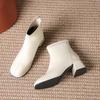 Elegant with Medium Heels Fleece-Lined Leather Booties Autumn Winter Square Toe Women's Ankle Boots New In Female Short Shoes