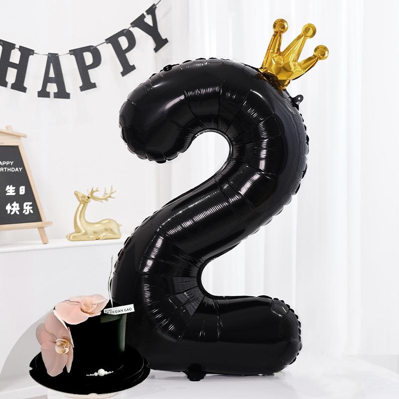 40-tommers Svart Tallballong Svart Krone Tall Folieballonger For 1-årsdag Babyshower Jubileum Bryllupsdekorasjon