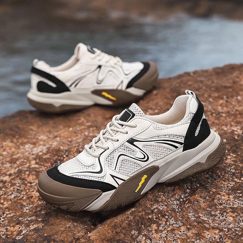 

Men s shoes outdoor sports shoes spring and summer low-top mesh bag head non-slip off-road hiking casual mountaineering running shoes 45 бежевый