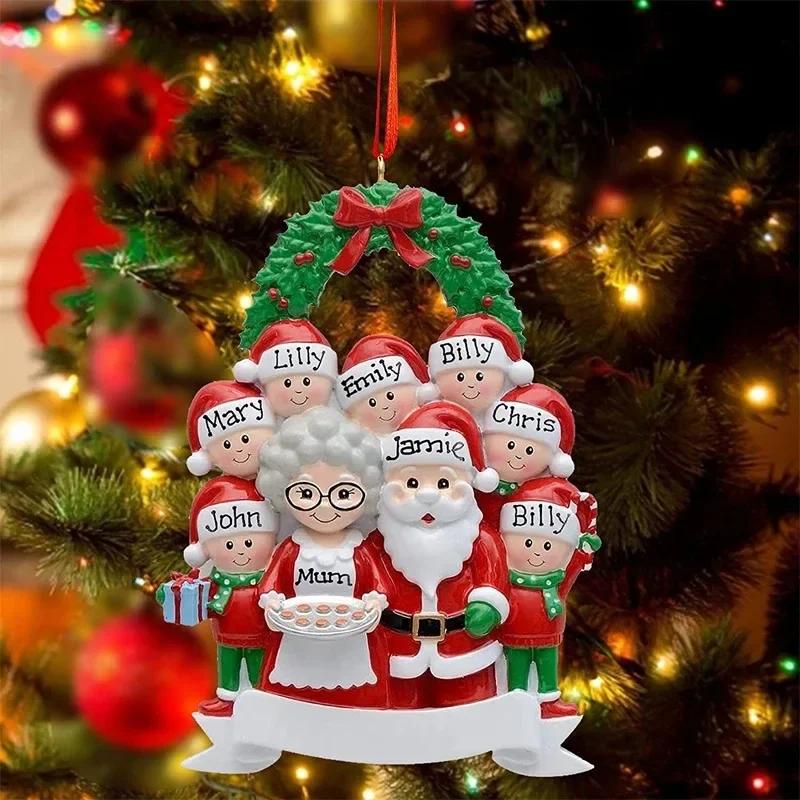 Christmas Tree Ornament Resin Santa Claus Family Figurines Hanging Pendant DIY Name Card Miniatures Decor Xmas Tree Pendants