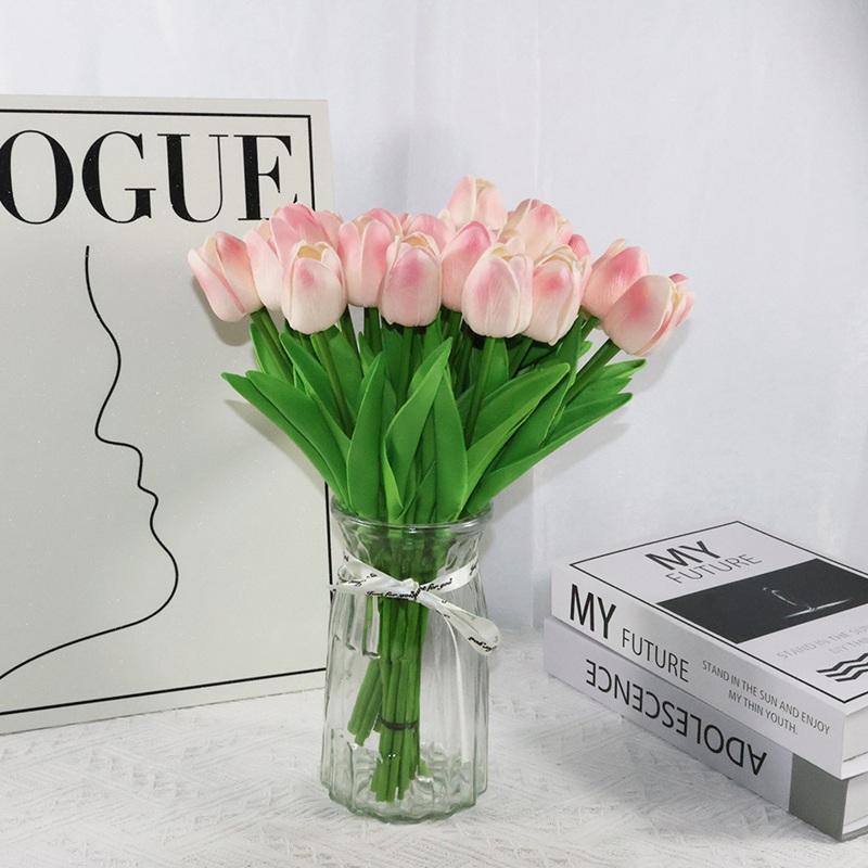 10pcs Simulation Plant PU Tulips Fake Flowers El Wedding Decorative Pink Tulip Branch Home Decoration Artificial Flowers