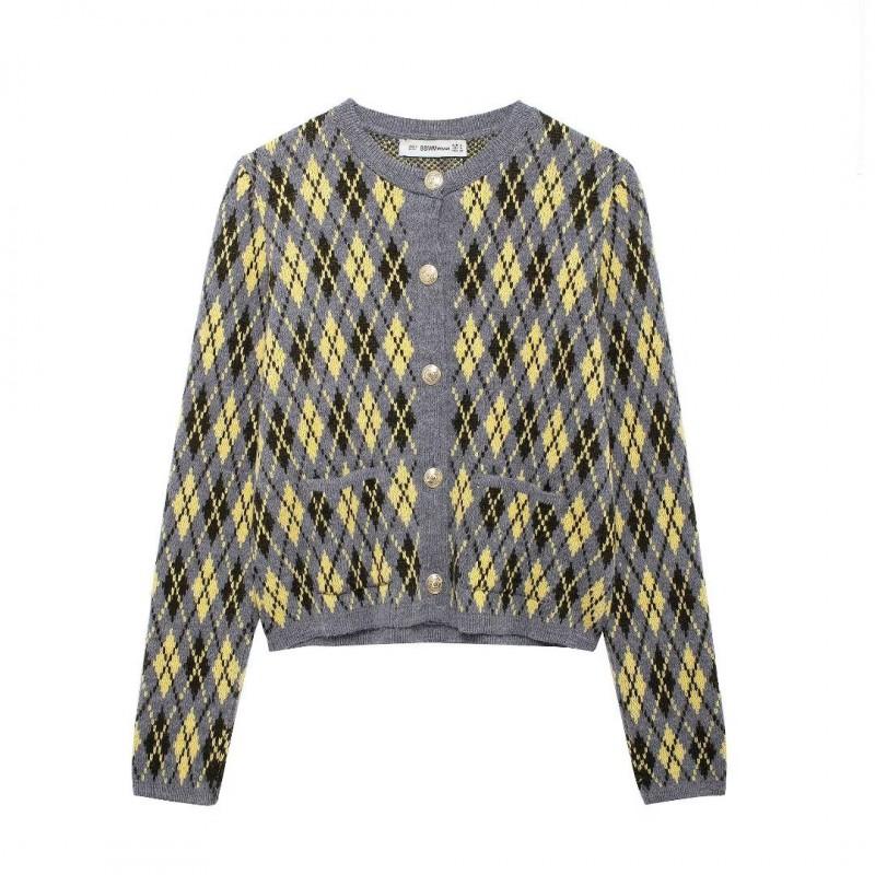 Color-Block Knit Cardigan Sweater Slim Fit