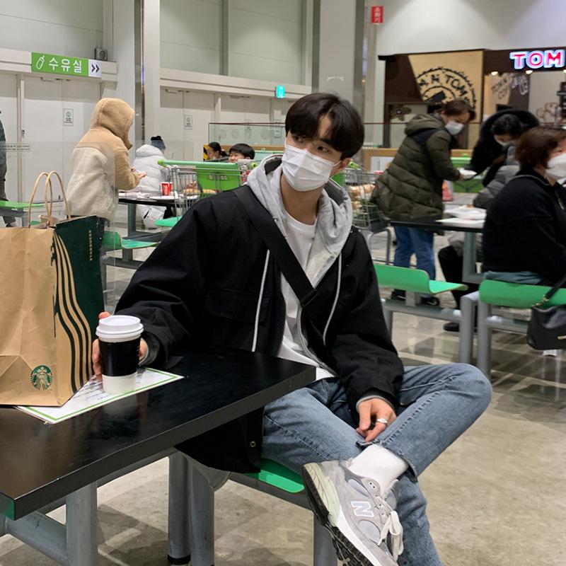 

Осенняя мужская куртка с воротником-стойкой, свободный повседневный топ в корейском стиле, модная рабочая куртка с несколькими карманами для мужчин M