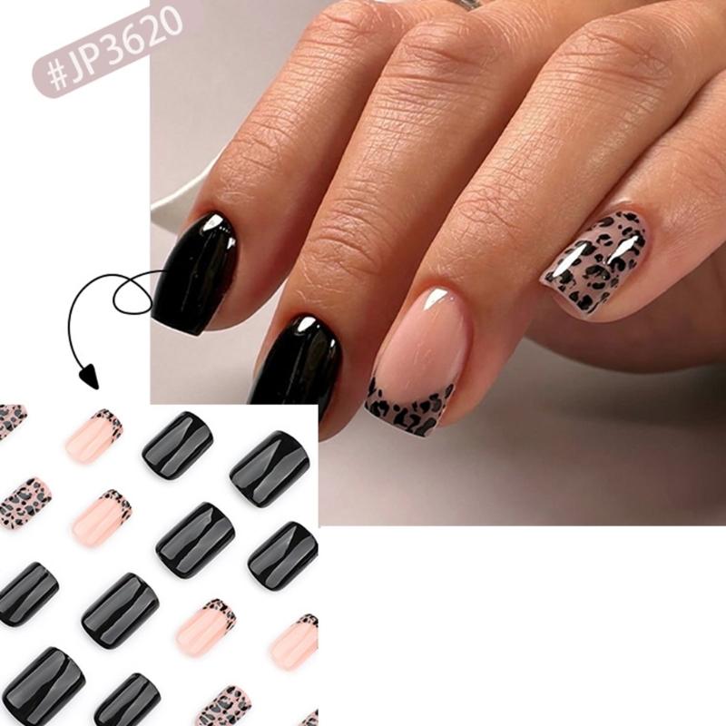 Unghia Press On Quadrata Unghia Finta Unghia Leopardata da Incollare Unghia Artificiale Acrilica 24 Pezzi 12 Misure Unghia da Incollare per Donne Ragazze