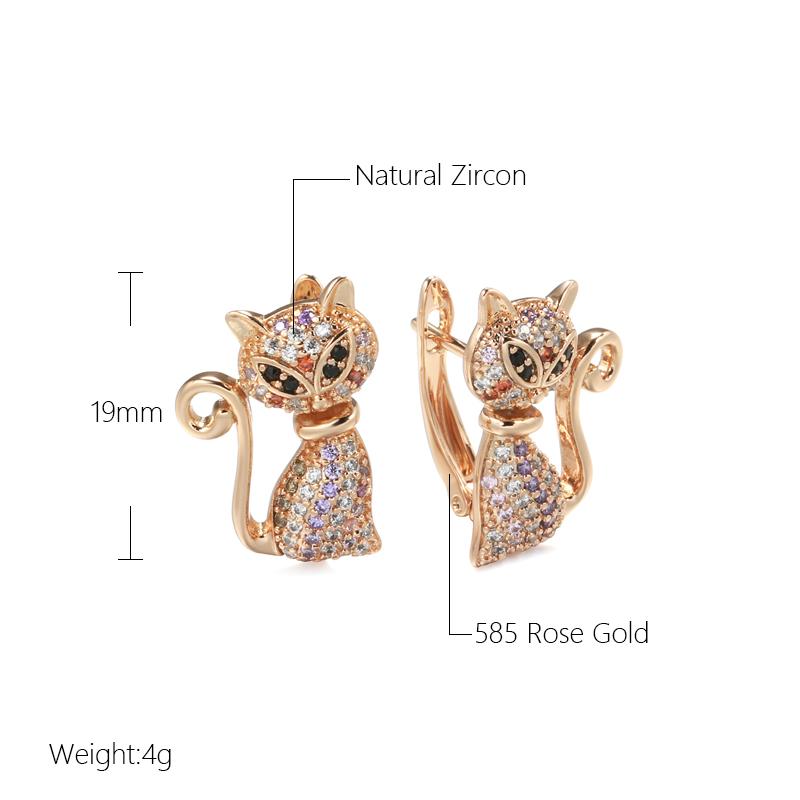 Fashion  Rose Gold Cute Cat Earrings For Girls Unique Black Natural Zircon Earrings Children Xmas Gifts Animal Jewelry