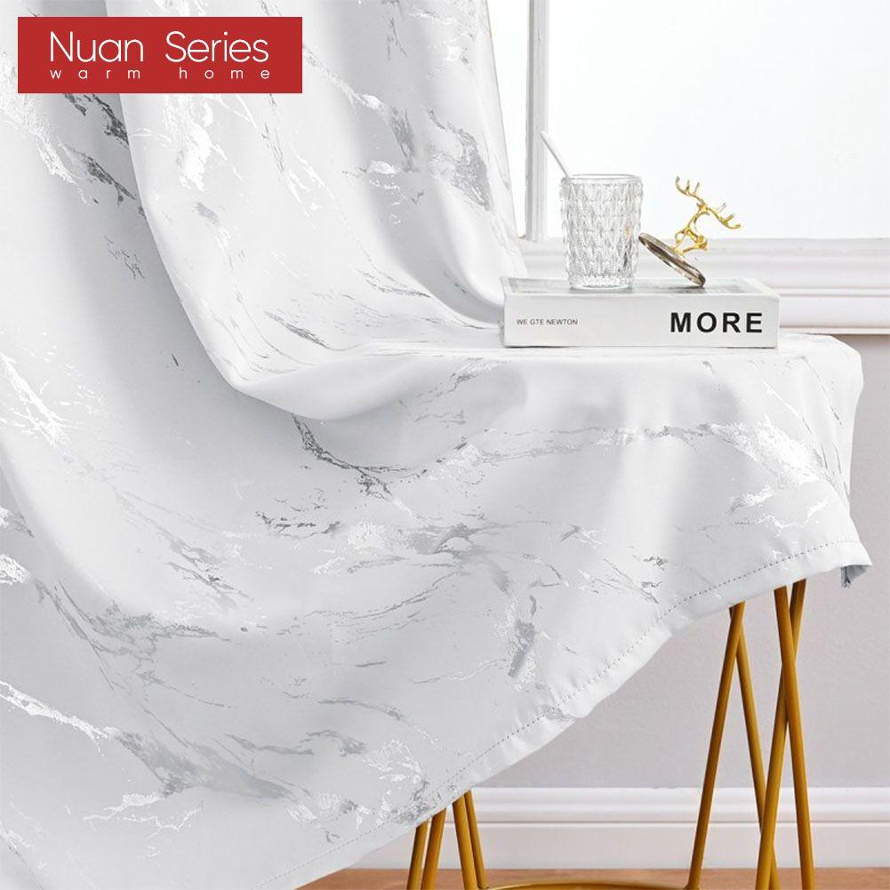 1PC Nuan Series 80% Blackout Fashionable and Minimalist Curtains with Silver and Marble Texture for Living Room Bedroom Balcony Window Home Decor