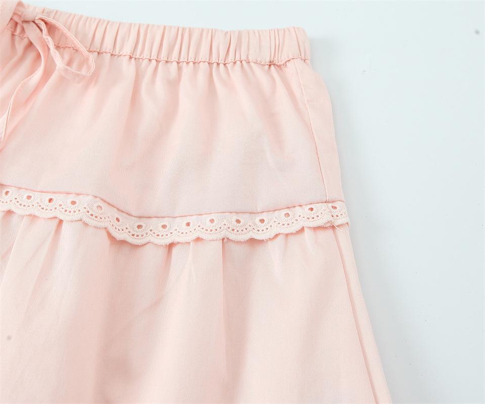 Lace Patchwork Button Top & Elastic Waist Skirt Set