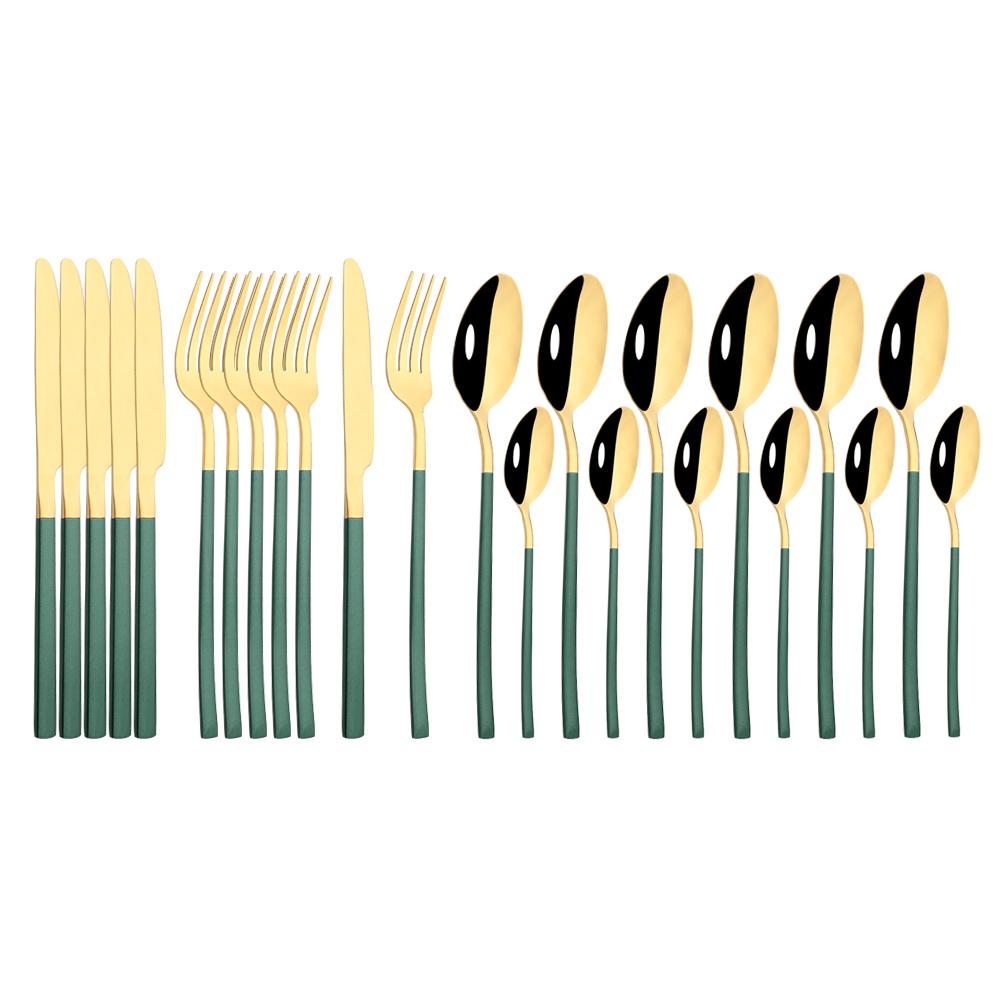 Gold Dinnerware Set Luxury Cutlery Stailess Steel Set 24Pcs Tableware Knives Forks Dining Dinner Set Western Food Restaurant