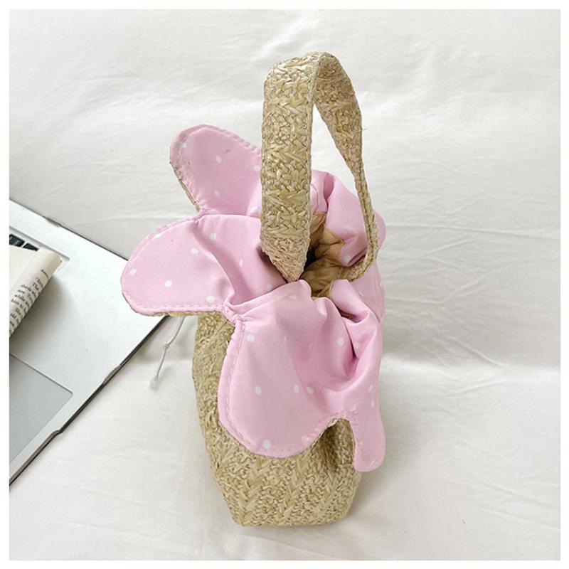 Floral Print Drawstring Crossbody Bag Korean Style Pocket Flower Pattern Durable Canvas Shoulder Bag for Daily Carry