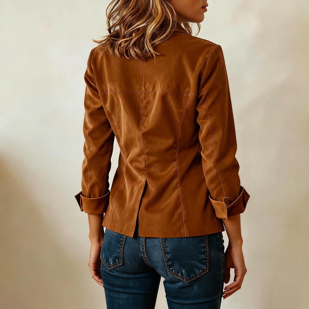 Women's Faux Suede Button Jacket Oversized Gathered Hem Short Length Coat Casual Vintage Outerwear With Pockets