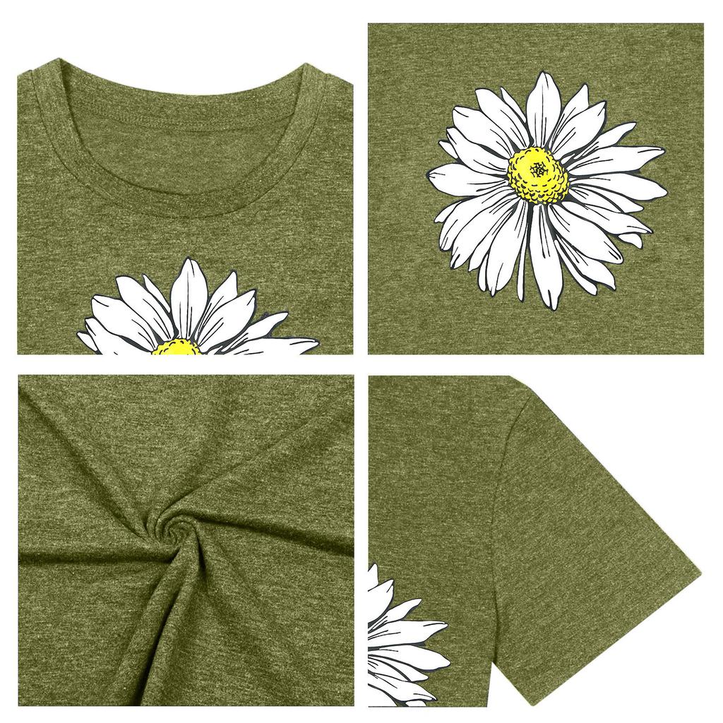 Women'S Cute Printed Short Sleeve Round Neck Front Shoulder Vintage Short Sleeve Summer Loose Shirt Top