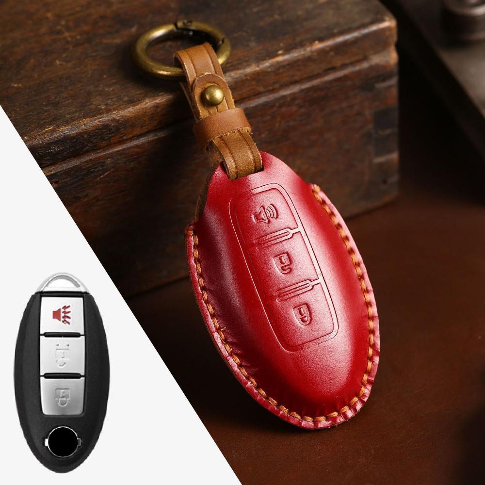 Genuine Crazy Horse Leather Key Cover Case for Nissan X Trail Qashqai Tiida Altima Sylphy Car Keys Protection