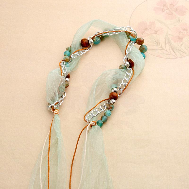 

1 шт. Сборник и распределение Богемия Шелковая Лента Ретро Стиль Бисерная Повязка На Голову Этнический Стиль Цепь На Талию Головной Убор Шляпа Веревка озеро синий