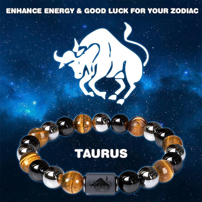 Twelve Constellations Bracelet: Hematite & Tiger Eye Beaded Men's Bracelet