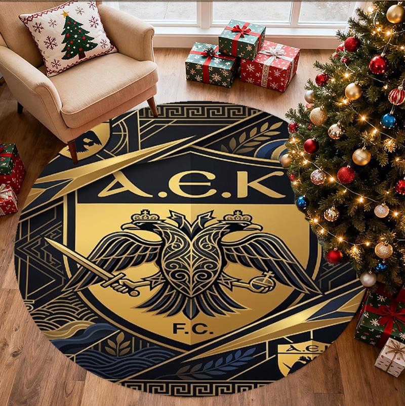AEK Athens FC Pattern Round Rug, Indoor/Outdoor Mat, for Picnic, Gameroom, Bedroom, Office, Living Room, Home Decor Carpet, Birthday Gift