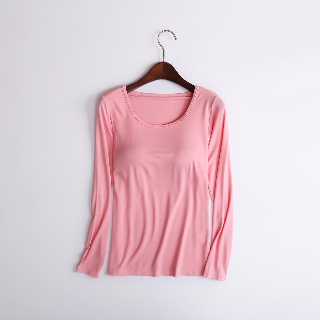 Modal Cup Integrated Long-Sleeve Women's Korean-Style Loose Pajama Top with Chest Pad