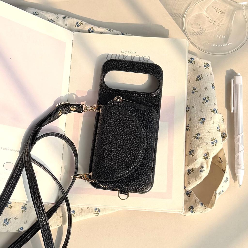 Crossbody Long Lanyard Leather Cards Solt Wallet Case For Google Pixel 10 Pro XL 9A 9 8 8A 7A 7 Built In Makeup Mirror Cover