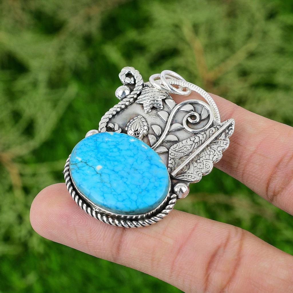 925 Sterling Silver Natural Tibetan Turquoise Wedding Daughter Birthday Pendant