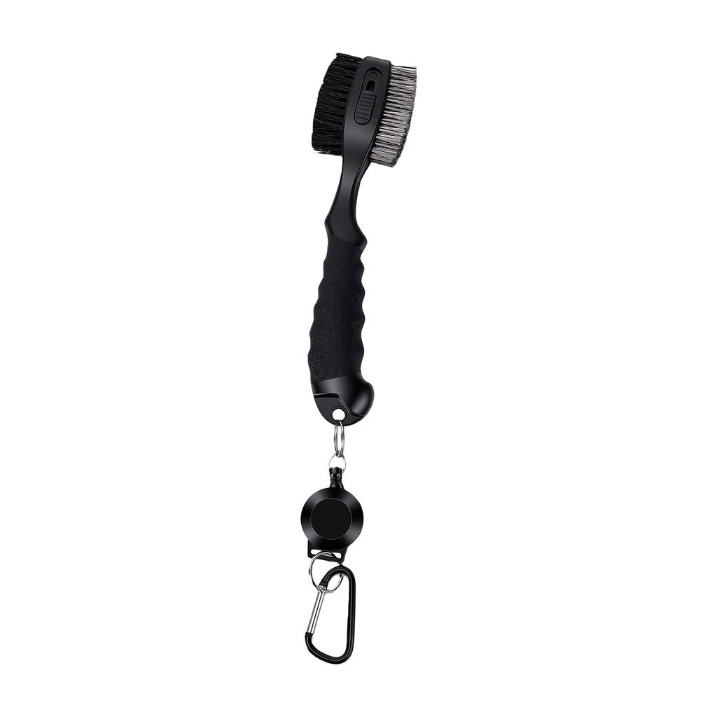 Golf Club Brush Groove Cleaner Dual Head Carbon Fiber Portable Golf Club Cleaning Brush with Retractable Carabiner for