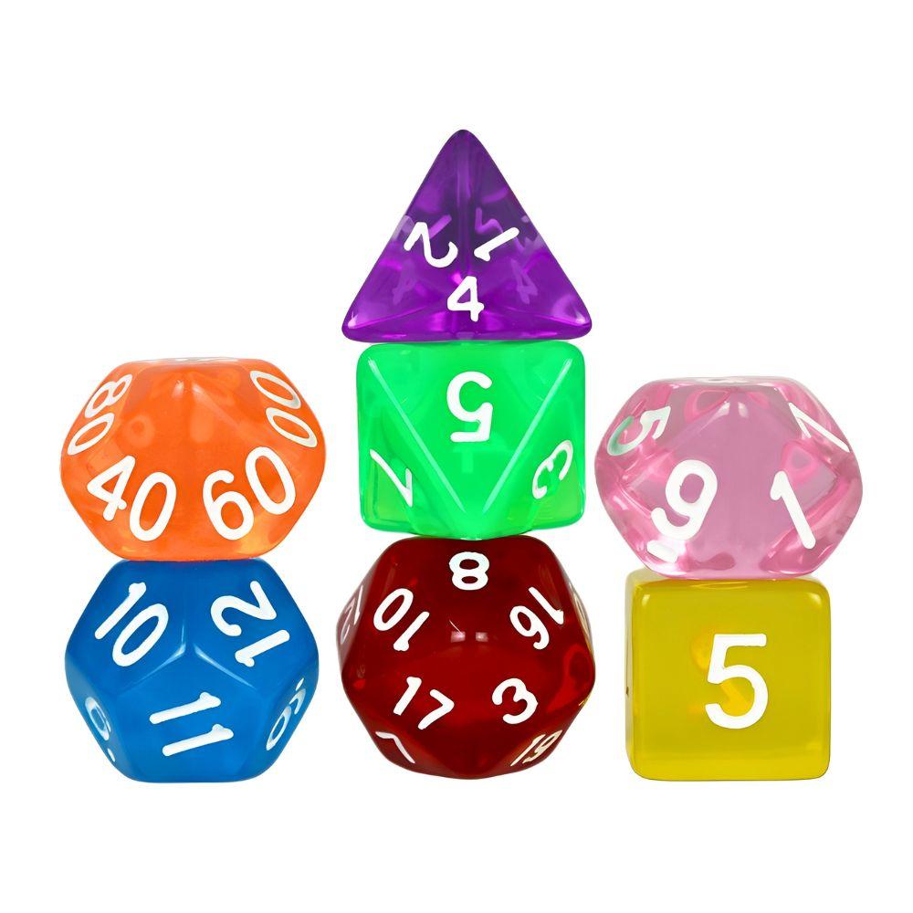 7pcs Polyhedral Dice Set With Black Storage Bag, Transparent & Solid Color Table Board Game Role Playing Party Accessories YMY