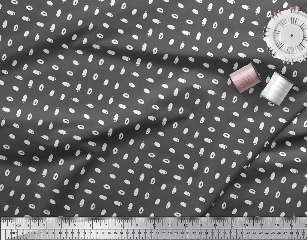 Soimoi Gray Japan Crepe Satin Fabric Brush Stroke Abstract Print Fabric by the Metre 42 Inch