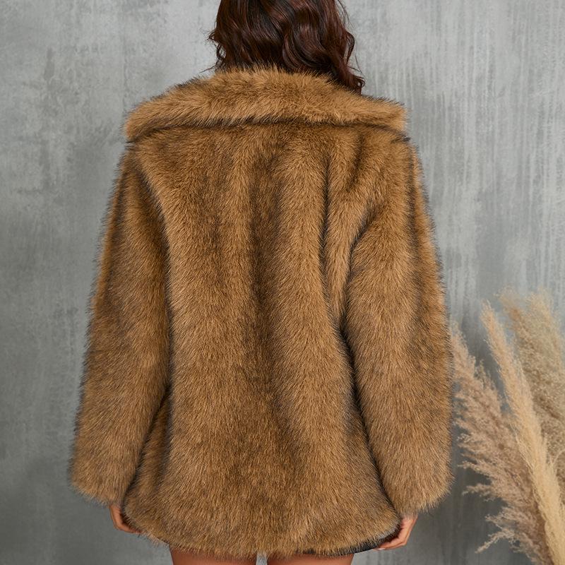 2024 European & American Women's Autumn/Winter Faux Fur Collar Coat