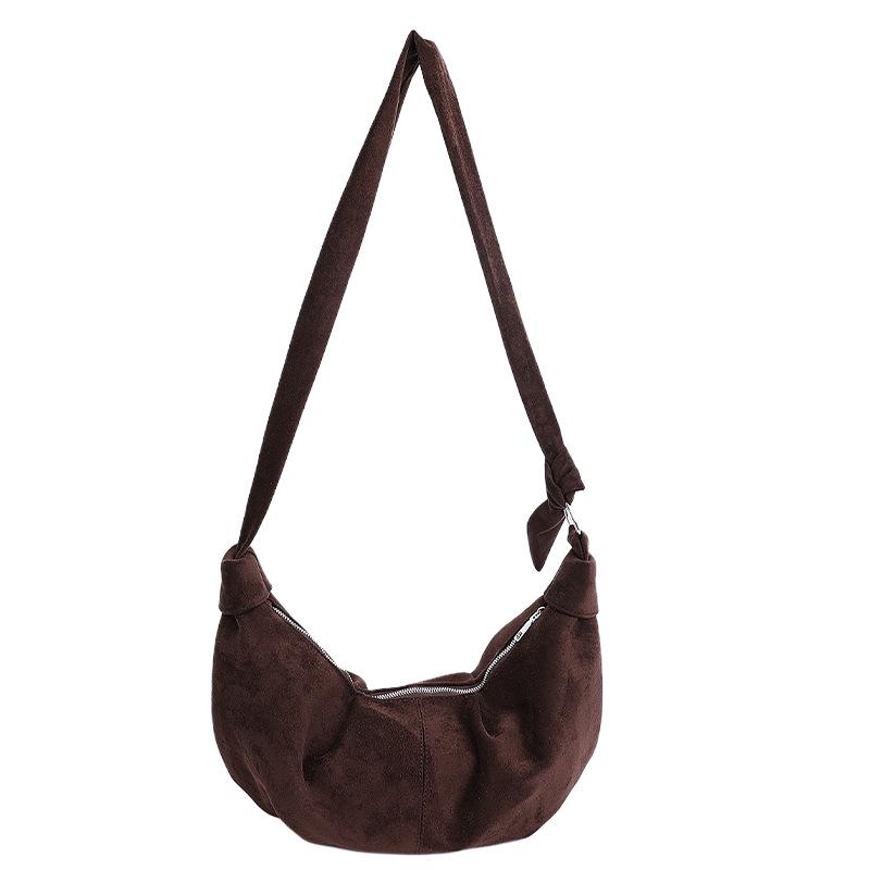 2025 Korean Suede Crescent Dumpling Shoulder Bag – Versatile, Solid Color Casual Crossbody