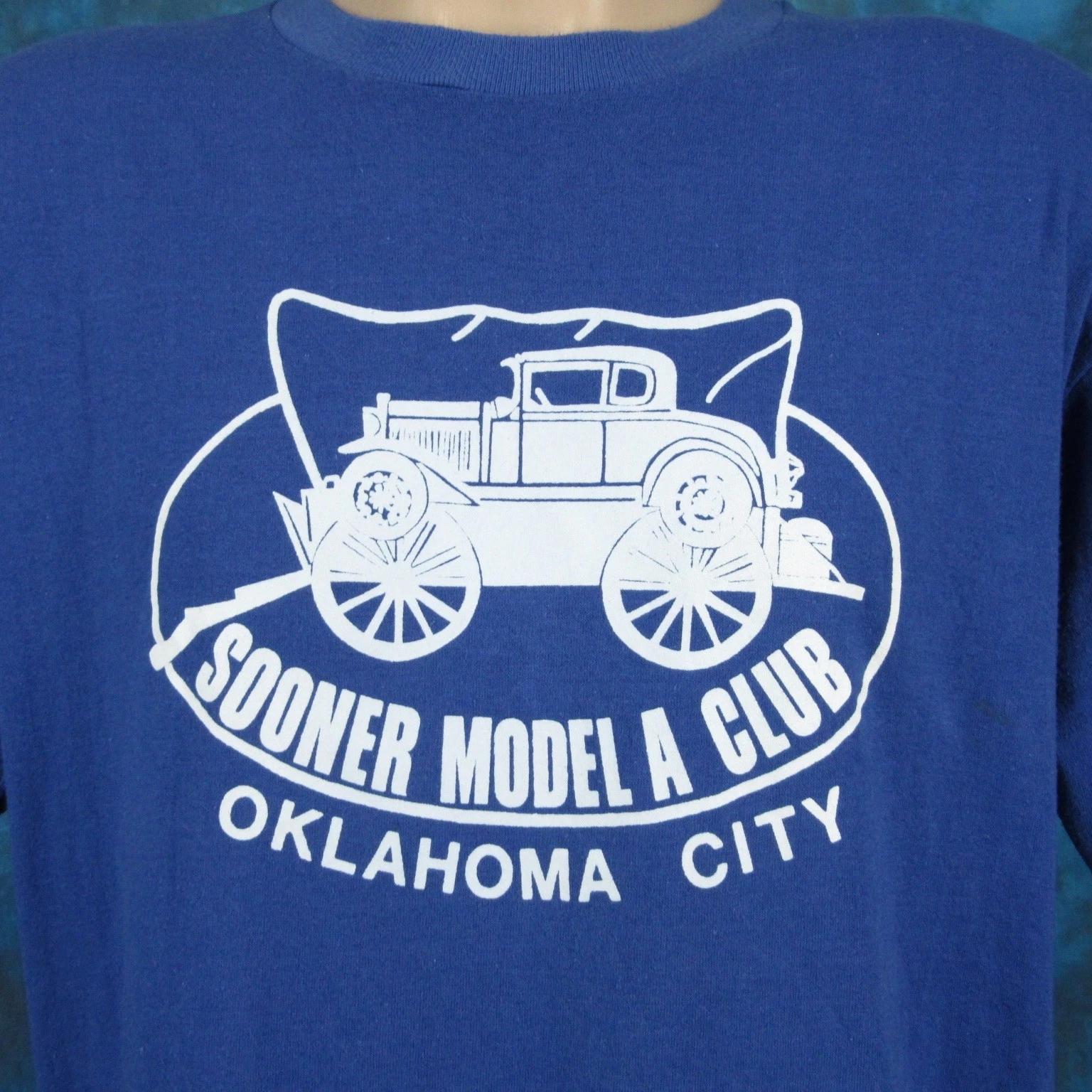 vintage 80s OKLAHOMA CITY SOONER MODEL A CLUB T-Shirt LARGE single stitch S