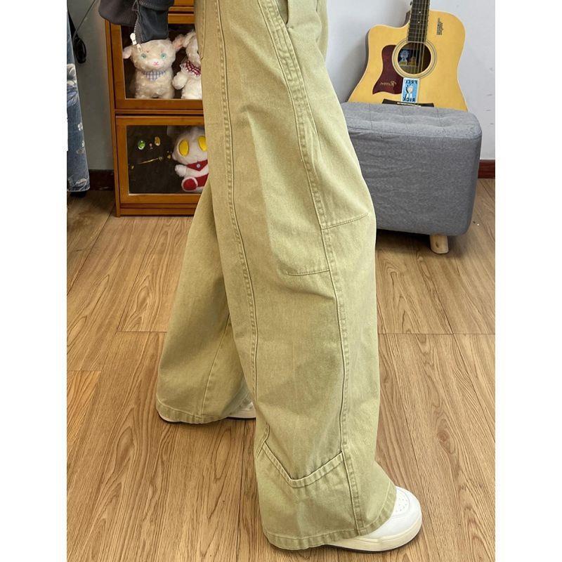 Khaki High-Waist Slim Loose Wide-Leg Women s Jeans - Spring Collection S