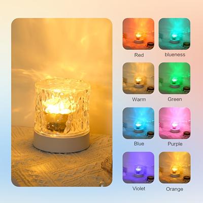1 LED Water Wave Ambient Night Light, USB Rechargeable Rotating Projection RGB Crystal Desk Lamp with Remote Control