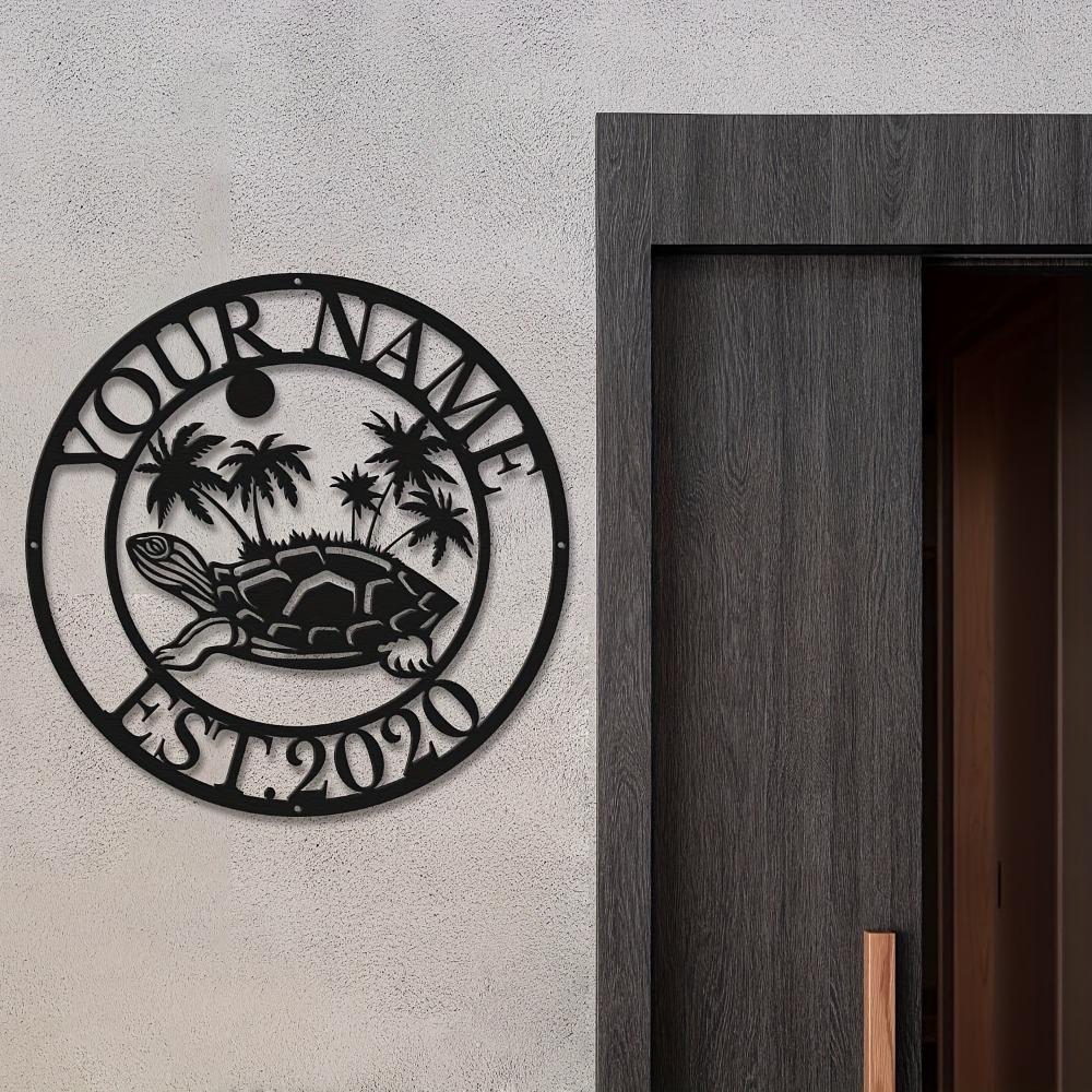 Metal Wall Art Turtle Sculpture Home Decor Black Personalized Plaque Beach Villa Gift