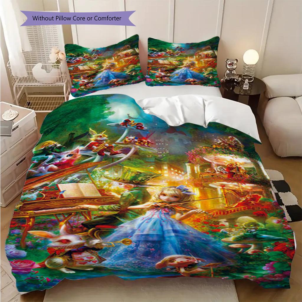 Fantasy Wonderland Journey Three-piece set (1 * duvet cover + 2 * pillowcase, without core) 2D Flat Christmas birthday gift Duvet cover and pillowcase