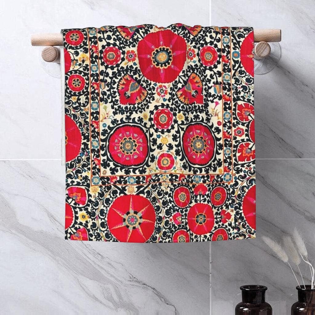 Shakhrisyabz Suzani Uzbek Embroidery Print Soft Face Towel Quick Dry Pool Bath Cotton Towels Absorbent